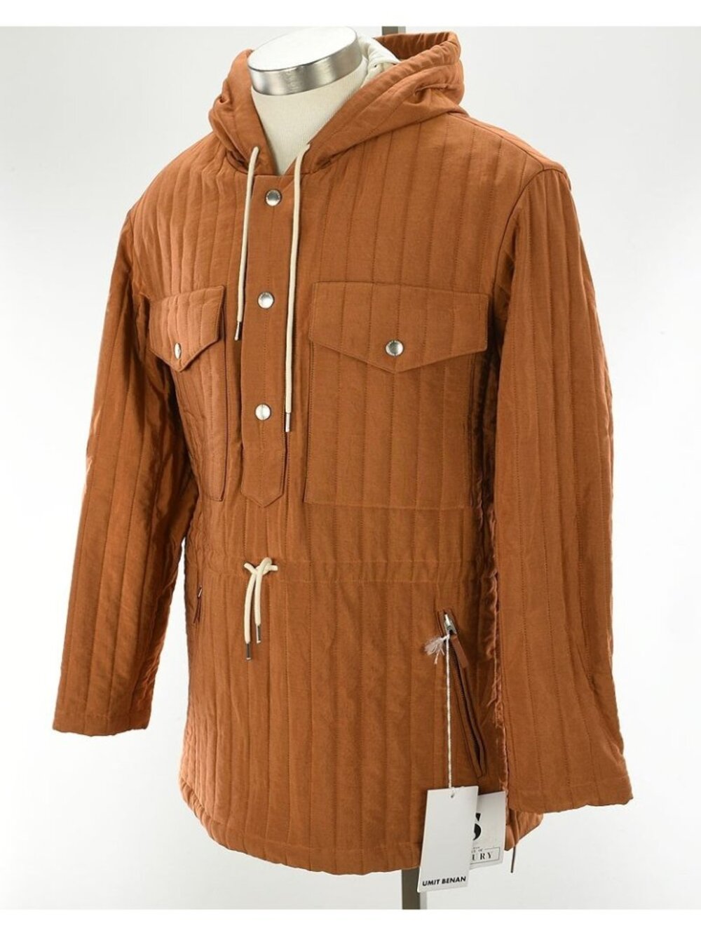 UMIT BENAN Burnt Orange Workwear Hoodie Insulated Quilted Pullover Jacket 46 NWT